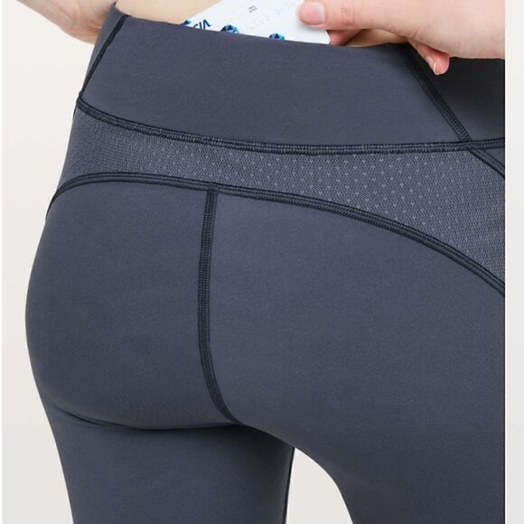 LULULEMON Never Still Crop Leggings Womens Size 4 Run Blue Pockets Mesh - Picture 3 of 11
